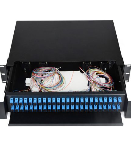 Fiber patch panel, 48ports, 2u, drawer, loaded with sc upc pigtails and connectors